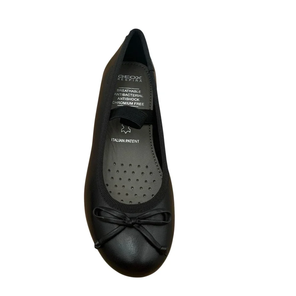 Geox Little Girls Leather Plie Ballet Flats Size 11 Solid Black Lightweight